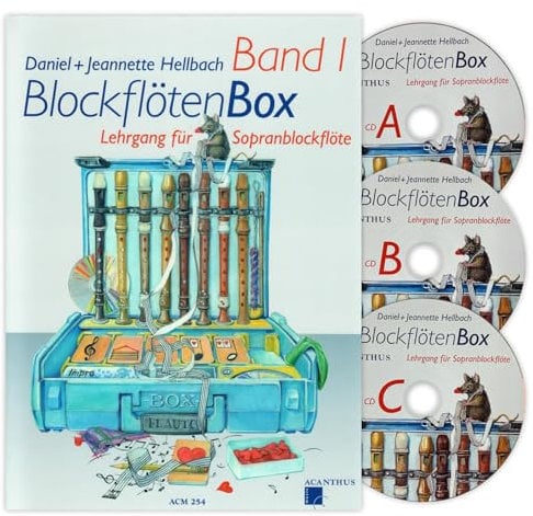 BlockflötenBox Band 1 mit 3 CDs (ACM 254, 9790700409401) + Wischerbürste für Blockflöte + Korkfett (Starterset)