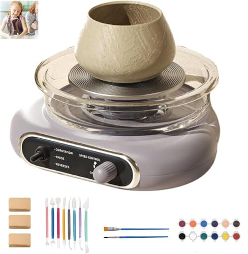 Tour de potier électrique pour Enfants et Adultes, Kit poterie Complet avec Outils, Machine en céramique autodurcissante, Roue de potier à Plateau tournant, Atelier poterie débutants,Purple
