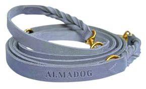 ALMADOG Verstellbare Hundeleine Abby - Umhaengeleine aus nachhaltigem Leder - Weiches Fettleder - Silbergrau (12mm x 230cm)