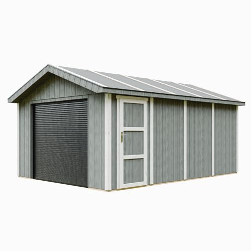 Garage di qualità premium 17 m²- L378xL530 cm- garage per auto, moto, biciclette e macchine da giardinaggio - Costruzione con pannelli LP Smartside - Capannone da giardino Timbela M991B-CAVERN STEEL