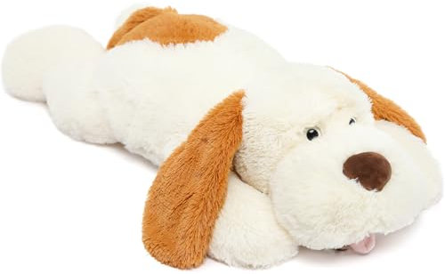 MorisMos 80cm lang Hund Kuscheltier groß XXL, weich Weiß Hund Plüschtier Stofftier, riesen Gefüllte Plüschhund,Geburtstag Weihnachten Geschenk Babys Kinder