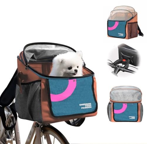 BigKing Fahrradtasche für Haustiere, Fahrradkorb vorne für Hunde, Faltbarer Fahrradkorb, geeignet für Outdoor-Reiten und Camping mit Haustieren (Orange)