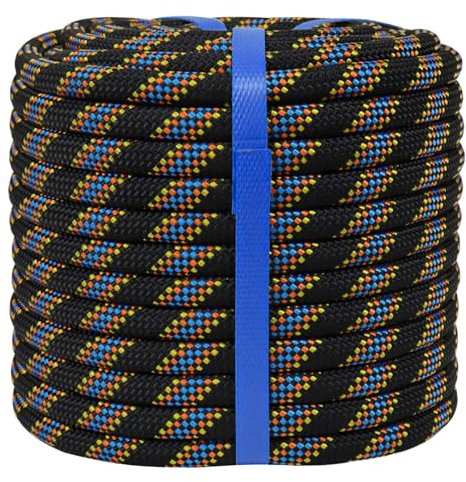 JANJOSN Doppelt geflochtenes Polyester-Seil (1,27 cm x 45,7 m) 48 Stränge, starkes Baumpfleger-Seil, Klettern für Baumarbeit, Ziehschaukel, Segeln, Schwarz/Blau