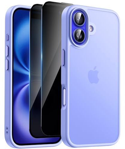 HeIssitot Matt Handyhülle für iPhone 16 Hülle und 2 Stück Sichtschutz Schutzfolie, [Militärstandard] Durchscheinende PC Rückseite TPU Bumper Schutzhülle für iPhone 16, Hellblau