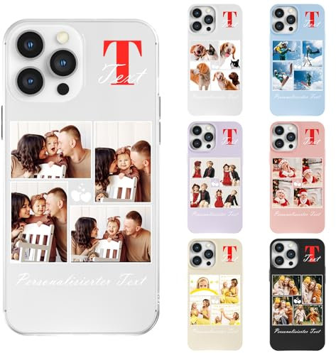 DCPPCY Personalisierte Handyhülle mit Foto Text für iPhone 11 Pro Max, Handyhülle Selbst Gestalten mit Mehreren Bild Text, TPU Stoßfest Hülle Personalisierte Foto Hüll für Familie (Mehrfarbig)