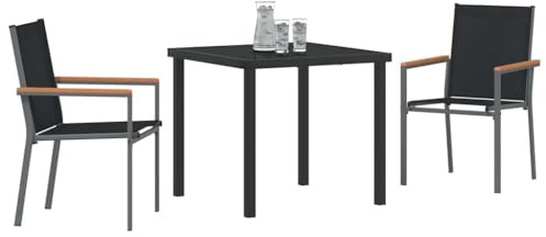 vidaXL Garden Dining Set 3 pcs Black Textilene and steel, Garden Dining Set, Modern Outdoor Furniture, Durable UV-Resistant Materials, Patio Table, Terrace Lounge