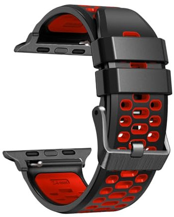 BIK FKM Correa de goma para reloj Apple Watch Band Ultra 1 2 49MM 45mm 44mm 42mm Accesorios de repuesto para reloj Pulsera 9 8 7 6 5 4 SE Series Correas(Black RED,49MM)
