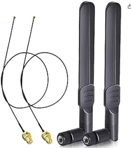 WiFi Antenna Aerial 2.4GHz 5GHz 5.8GHz 8dBi RP-SMA Male MHF4 to RP-SMA Female Cable (2-Pack) for Intel AX200, 8265AC, 7265AC M.2 NGFF WiFi Cards – 2.4GHz/5GHz High Gain Laptop Antenna Kit