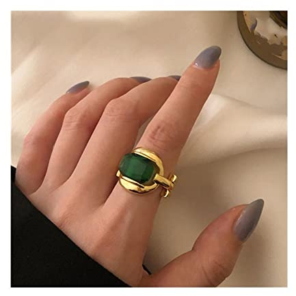HAGTRB Silberringe 925 Sterling Silber Party Ringe Gold plattiert Vintage Green Stone Braut Schmuck Geschenke für Frauen Paare Silberringe für Frauen (Edelsteinfarbe: 01, Ringgröße: 02)