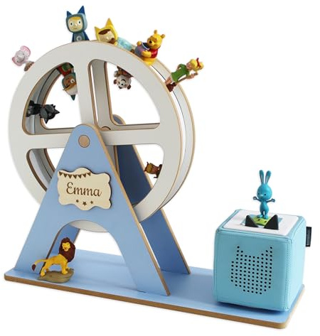 Holzura - XXL Regal für Toniebox 2, Toniefiguren Riesenrad, Aufbewahrung für Tonies, Halterung für Toniebox, drehbar und personalisierbar mit Name