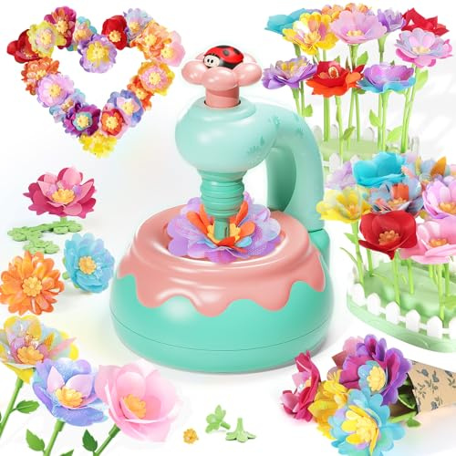Euclidean Cube Blumen Basteln Kinder Bastelset Geschenk Mädchen 4 5 6 Jahre | Rosa Blumenstrauß Bastelset, 230 Teile zum Basteln von 30 Blumen & Kranz, DIY Kunst- & Handwerksset für Mädchen 3-8 Jahren