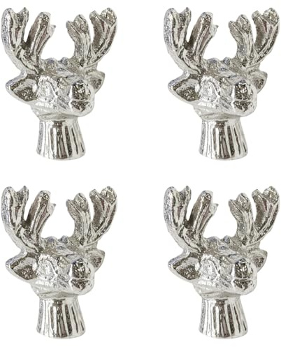 MACOSA PO65144 4er Set Kerzenstecker Rentier Silber Aluminium Kerzenzubehör Stabkerzen Verzierung Herbst Kerzenpiekser Kerzendekoration Kerzenverzierung Deko Hirsch Dekoration Kerzen