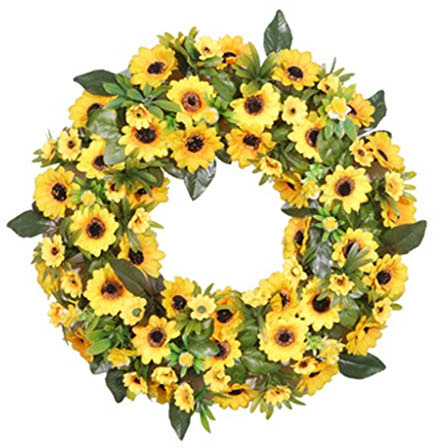 Sonnenblumen-Blumenkranz, handgefertigt, künstliche Girlande für Haustür, Wand, Hochzeit