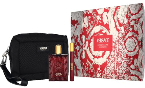 Versace Eros Flame Eau de Parfum Geschenkset 2025, 100 ml Eau de Parfum, 10 ml Reisespray und Kulturbeutel