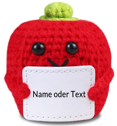 loongway Personalisierung Kleine Glücksbringer Positive Lederkarte Paprika-Gehäkeltes Kuscheltier für Erwachsene Geschenke für Frauen Lustige Geschenke Plüschtier-Schlüsselanhänger