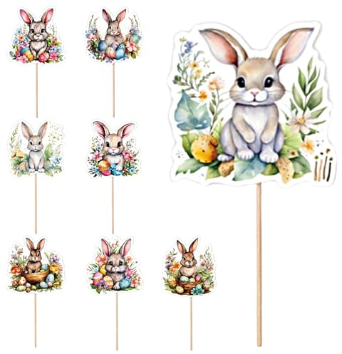 Cupcake-Dekoration für Osterhasen – 8 verschiedene Designs aus Papier für Kaninchen, Teller, Dekorationen, Cupcake-Dekoration