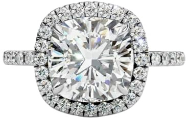 Reine Seele Moissanite Halo Verlobungsring Kissenschliff 1,78 Karat (2,09 CTW) Halo + Pavé Band 925 Sterling Silber (Silber/Gelb/Rose-Ton) Handgemacht auf Bestellung (Weiß, 47)
