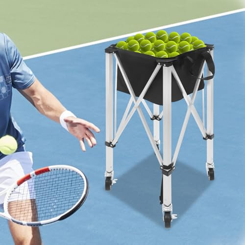 YEITBY Panier à balles de tennis léger avec roues, bac pliable en aluminium, peut contenir 150 à 170 balles, sac de transport amovible, chariot d'apprentissage portable pour joueurs de tennis