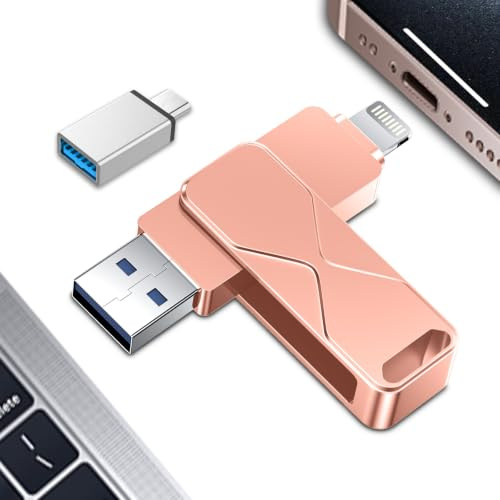 USB Stick für iPhone 256GB, MFi Certified Lightning 3-in-1, externer Speicher, USB-Stick, für iPhone iPad, iOS, MacBook, Android, PC (Pink, 256GB)