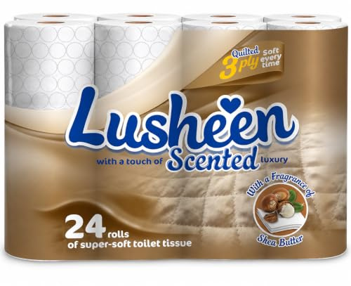 Lusheen Shea Butter Toilet Roll 24 Rolls – Soft & Strong 3 Ply Toilet Tissue – Luxury Scented – Long Lasting Family Pack