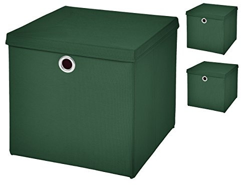 CM3 3 Stück Dunkelgrün Faltbox 33 x 33 x 33 cm Aufbewahrungsbox faltbar mit Deckel