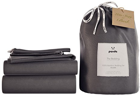 Panda 100% Bamboo UK Double Complete Bedding Set, Urban Grey | Duvet Cover, Fitted Sheet, Pillow Cases | Soft, Breathable, Hypoallergenic | Luxury High Thread Count | Moisture-Wicking