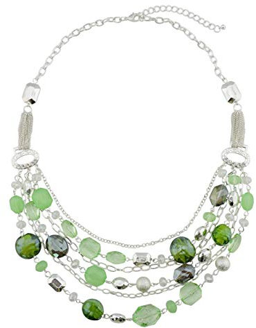 Bocar, collana multistrato con catenine, smaltata e con cristalli colorati, per donna (NK-10061-Light green)