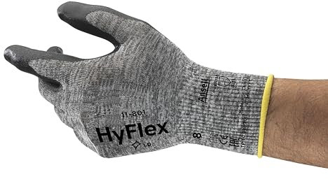 Ansell HyFlex 11-801 Professionelle Arbeitshandschuhe, Rutschfeste Nitril-Beschichtung, Industrie-Schutzhandschuhe für Mechanik, Werkstatt und Montage, Waschbare, Schwarz, Größe XS (12 Paar)