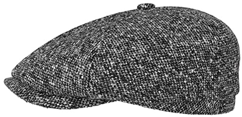 Stetson Brooklin Donegal Flatcap Herren Schirmmütze Schurwolle Baumwollfutter Sechsteilige Herrencap Herbst Winter schwarz-weiß 56 cm