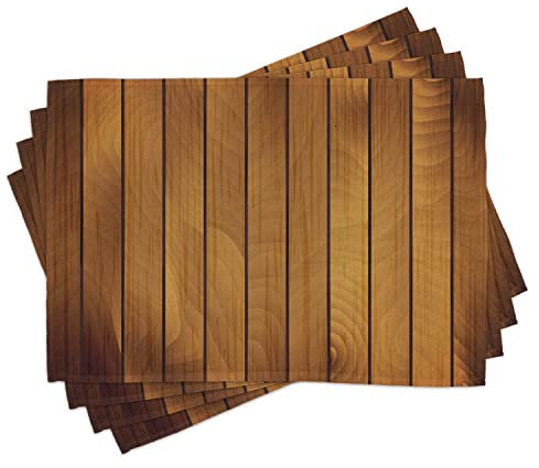 ABAKUHAUS Marrone Tovaglietta Americana Set di 4, Legno Plank Legno Invecchiato, Tovagliette in Tessuto Lavabile per Tavolo da Pranzo Cena, Marrone Scuro Marrone Chiaro