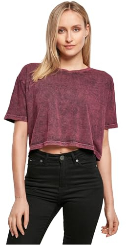 Build Your Brand Ladies Acid Washed Cropped Tee - Farbe: Berry Black - Größe: XL