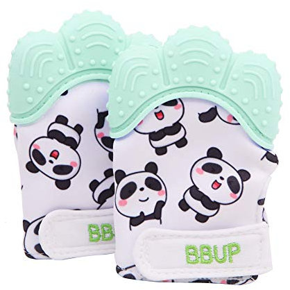 2er-Pack Silikon-Beißringhandschuh in Lebensmittelqualität, Beißhandschuh für Babys, Baby-Beißringspielzeug… (Grün)