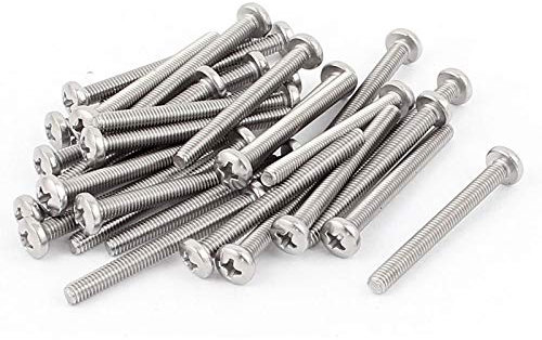 50 Pcs M4 x 40mm 304 Stainless Steel Phillips Round Pan Head Machine Screws Use for Cabinet Drawer Pull Handle, Metric Fine Thread.