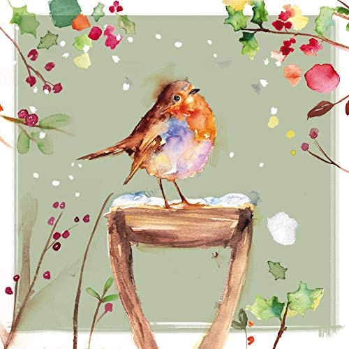The Almanac Gallery ALM-ALCX0481 Weihnachtskarten, Rotkehlchen auf verschneitem Griff, 8 Stück