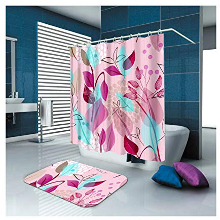 Daesar 40x60 Badematte WC Vorleger Blumen Duschvorhang Vintage 120x180 cm, Badematte 2 Teilig Set