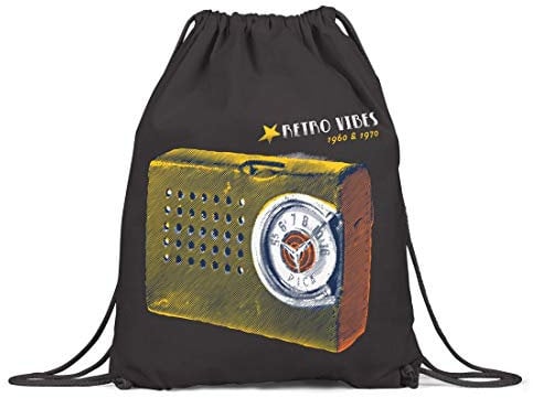 BLAK TEE Vintage Retro Radio Organic Cotton Drawstring Gym Bag Black