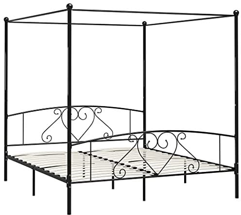 vidaXL Himmelbett Bett Bettgestell Doppelbett Metallbett Bettrahmen Lattenrost Schlafzimmerbett Schlafzimmermöbel Ehebett Schwarz 180x200cm