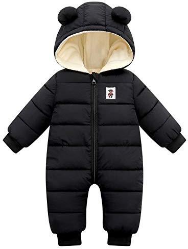 Happy Cherry - Fille Manteau à Capuche Hiver Garçon Bébés Combinaison de Neige Chaud Enfant Garçon Barboteuses Matelassé Vêtement de Ski Épaisse Jumpsuit Plein Air Noir - 12-18 Mois