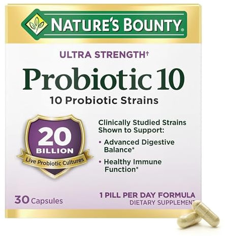 Nature's Bounty Probiotic 10 Daily Probiotic Supplement for Digestive, Immune, and Upper Respiratory Support, Ultra Strength, 30 Capsules 1 Pack