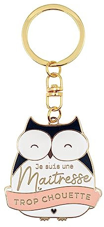Manahia Porte clés Cadeau Maîtresse - Je suis une maîtresse trop chouette - Bijoux Maîtresse - Cadeau Merci école - Cadeau Noël, Anniversaire Maîtresse