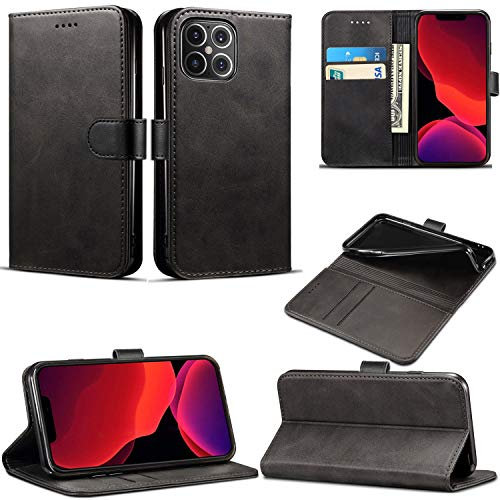 iPhone 12 Pro case 6.1 Inch, iPhone 12 Max Case, Slim PU Leather Flip Protective Magnetic Wallet Cover With Card Holder and Stand Function Compatible With Apple iPhone 12 Pro (6.1) 2020 (Black)