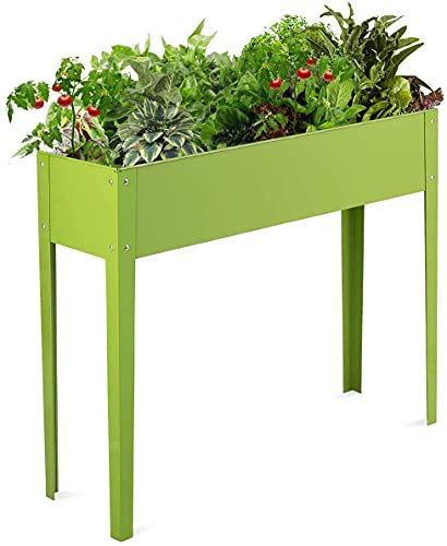 RELAX4LIFE Blumenbeet aus verzinktem Stahl, Hochbeet mit 2 Belüftungslöchern, Gartenbeet für Gemüse & Kräuter & Blumen, Blumentrog für Garten & Balkon & Terrasse, Beet stabil, grün (101 × 31 × 80cm)