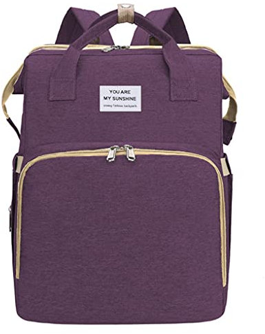 ZESLIV Baby Wickelrucksack Wickeltasche Kinderwagen Organizer Baby Reisebett Große Kapazität Babyrucksack Reiserucksack Flaschenhalter Becherhalter Lila