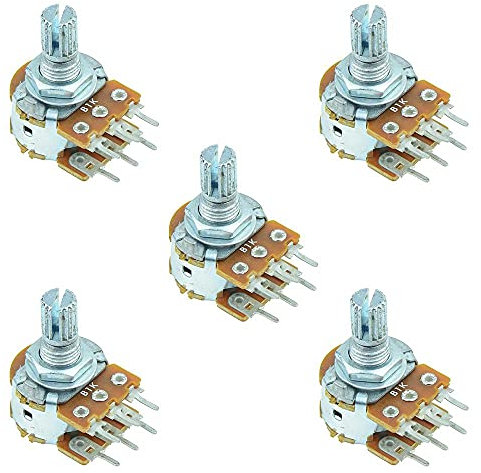 10K Logarithmic Log 16mm Stereo Splined Potentiometer (Pack of 5)