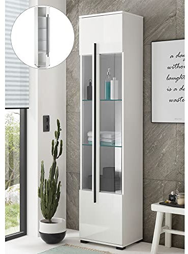 Lomadox Badezimmer Vitrine in Hochglanz weiß, B/H/T: ca. 45/200/35 cm