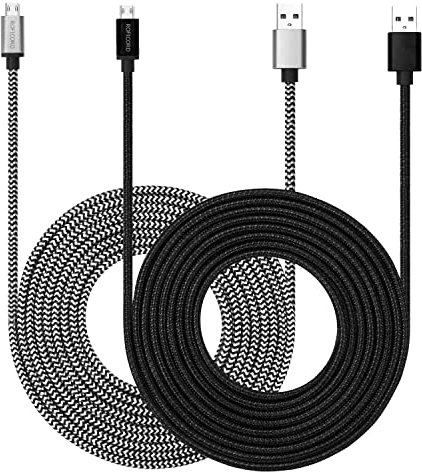 Cable micro USB 3M con carga rápida 3A, paquete de 2 cables de carga trenzados de nailon 3M ultra duraderos para Galaxy S7/S6/J8/J7 Note 5, Kindle, LG, PS4, Camera, Xbox One y más (Negro + blanco)