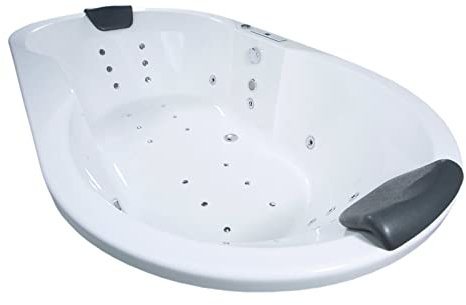 Basera® Classic Indoor Podest-Whirlpool Badewanne Corvo mit 29 Massagedüsen, LED-Ambiente, Touchpanel, Bluetooth und Radio
