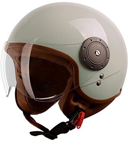 DCLINA Scooter Caschi Motocicletta Classic Mezzo Casco, Aperto retrò Moto Casco Vintage Jet Caschi, Caschi Scodella Motorino Bike Portatile con Visiera Parasole, DOT Certificazione (54-61cm)