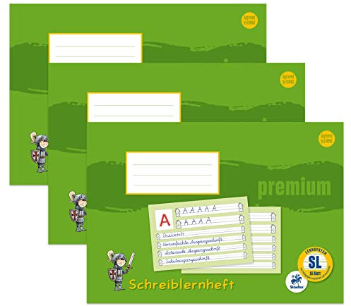 Staufen Premium Schreiblernheft - DIN A4 quer, Lineatur SL, 16 Blatt, 80g/m² Premium Papier, 3 Stück