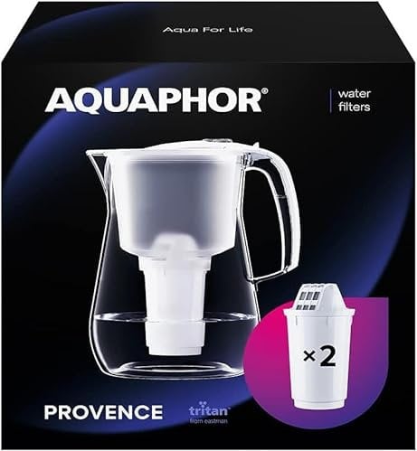 AQUAPHOR Provence White Water Filter Jug Counter Top Design with 4.2L Capacity, 2 X A5 Filters Included, Reduces Limescale, Chlorine & Microplastics, Perfect for Families, Premium Quality Glass Effect